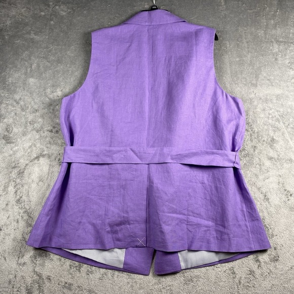 Talbots Vest Womens Sz 20W Purple Linen Belted Lapel Lined Sleeveless Blazer NWT - Picture 7 of 10